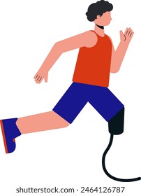 Illustration of abstract man running competition with leg prostheses in a tank top and shorts. Running athlete flat design illustration.