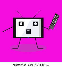 Illustration abstract mascot tv holds the remote sign design graphic