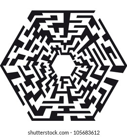illustration of an abstract maze with the shape of an hexaeder