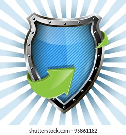 illustration of an abstract metallic blue shield