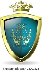 illustration of an abstract metallic blue shield
