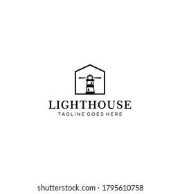 Illustration abstract modern lighthouse on a house monogram logo design