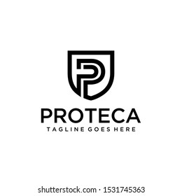 Illustration abstract modern P with shield sign geometric logo design.