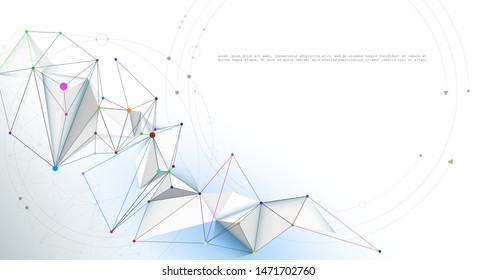 Illustration Abstract Molecules with Lines, Geometric, Polygon, Triangle pattern. Vector design network communication technology on white gray color background. Futuristic- digital technology concept