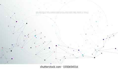 Illustration Abstract Molecules with Lines, Geometric, Polygon, Triangle pattern. Vector design network communication technology on white gray background. Futuristic- digital science technology concep