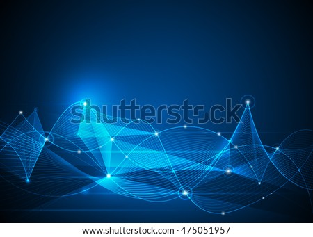 Illustration Abstract Molecules and Mesh lines, Circles, Polygon shapes. Vector design communication technology on blue background. Futuristic- digital technology concept