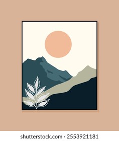 illustration of an abstract mountain scene with a hint of boho art