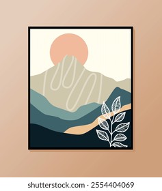 illustration of an abstract mountain scene with a hint of boho art