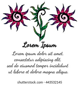 Illustration with abstract multicolor flower with place for text on white background