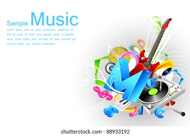 illustration of abstract musical background with speaker and guitar