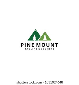 Illustration abstract nature pine evergreen tree with mountain sign logo design template icon