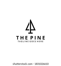 Illustration abstract nature pine evergreen tree with P sign logo design template icon