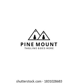Illustration abstract nature pine evergreen tree with mountain sign logo design template icon