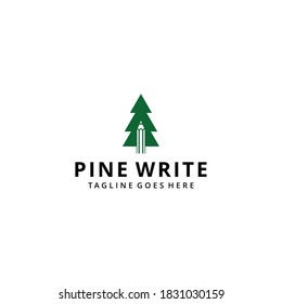 Illustration abstract nature pine evergreen tree with pencil sign logo design template icon