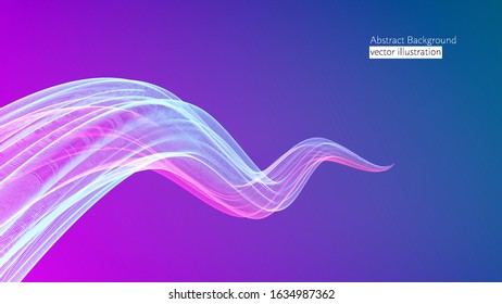 Illustration of abstract neon background, blue and pink gradient, wavy form. Vector illustration.