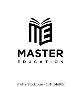 Illustration of an abstract open book formed from the letters M and E logo design.