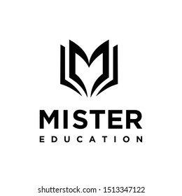 Illustration of an abstract open book formed from the letters M logo design.