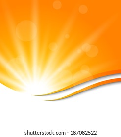 Illustration abstract orange background with sun light rays - vector