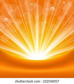Illustration abstract orange background with sun light rays - vector