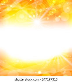Illustration abstract orange background with sun light rays - vector