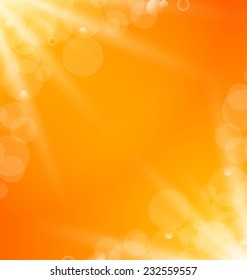 Illustration abstract orange bright background with sun light rays - vector