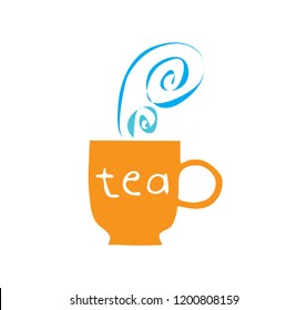 Illustration of abstract orange cup with hot tea isolated on white background