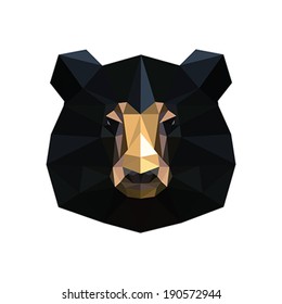 Illustration of abstract origami black bear portrait