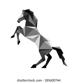 Illustration of abstract origami black horse standing in pose