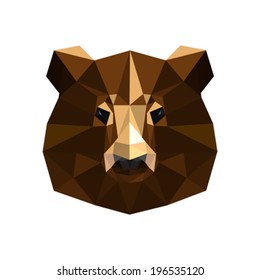 Illustration of abstract origami brown bear isolated on white background