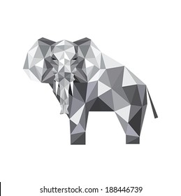 Illustration of abstract origami elephant on gray background