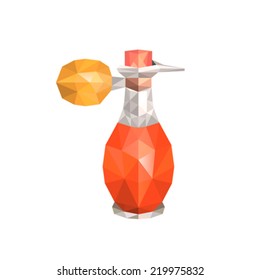Illustration of abstract origami old parfume bottle, isolated on white background