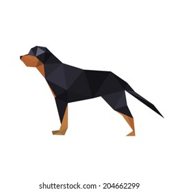 Illustration of abstract origami rottweiler dog