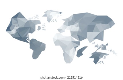 Illustration of abstract origami world map isolated on white background