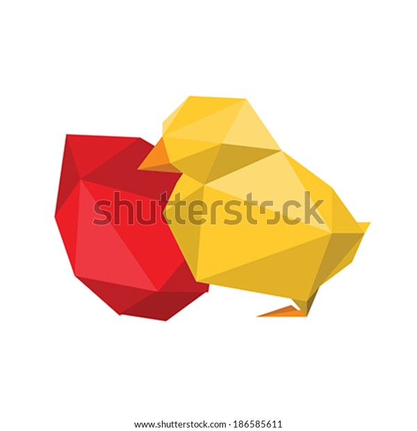 抽象的折り紙の黄鶏と赤卵のイラスト のベクター画像素材 ロイヤリティフリー