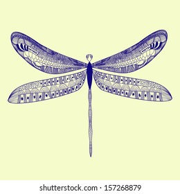 Illustration with abstract ornamental dragonfly
