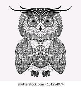 Illustration with abstract ornamental owl