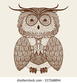 Illustration with abstract ornamental owl