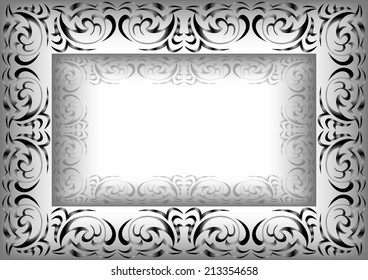 Illustration of abstract ornate frame in grey, black and white colors 