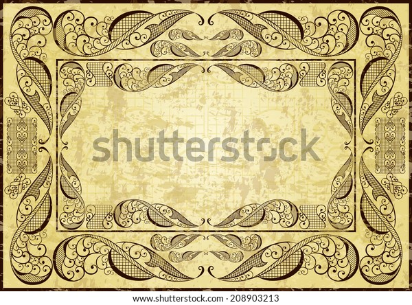 Illustration of abstract ornate frame on grunge\
background 
