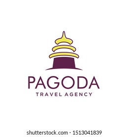 Illustration of abstract pagoda building arranged modern and clean logo design.