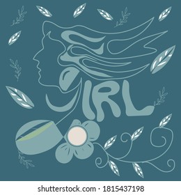 illustration abstract painting of a girl and doodle floral. eps 10