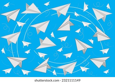 Illustration the abstract of paper airplane with line on blue background.