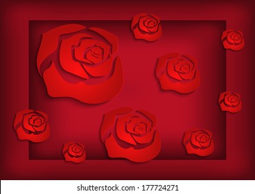 Illustration of abstract paper cutout red roses with background 