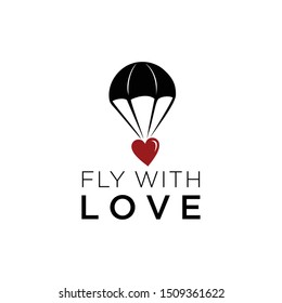 Illustration abstract of a parachute flying with a heart mark logo design.