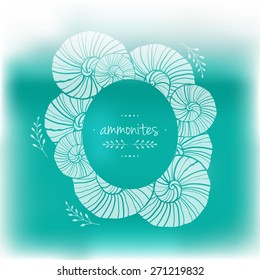 Illustration with abstract pattern frame. Sea theme. Vector blurred background