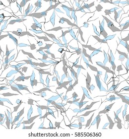 ilustración del patrón abstracto con plantas de mano gris y azul