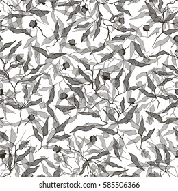 illustration of abstract pattern with hand plants with gray glass effect