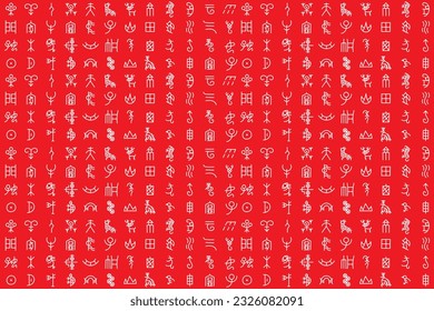 Illustration, Abstract pattern of the white ancient chinese characters on red background.