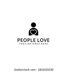 Illustration abstract people sign or silhouette with heart or love logo design template