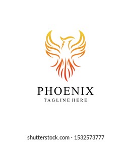 Illustration abstract Phoenix bird with fire flame luxury Logo design vetor template